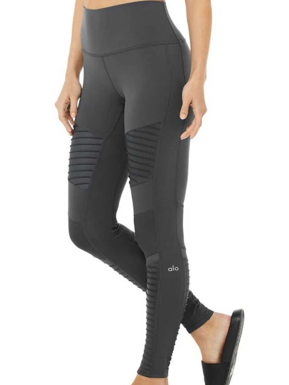 ALO Yoga Gray High-Waist Moto Leggings with Ribbed Panels